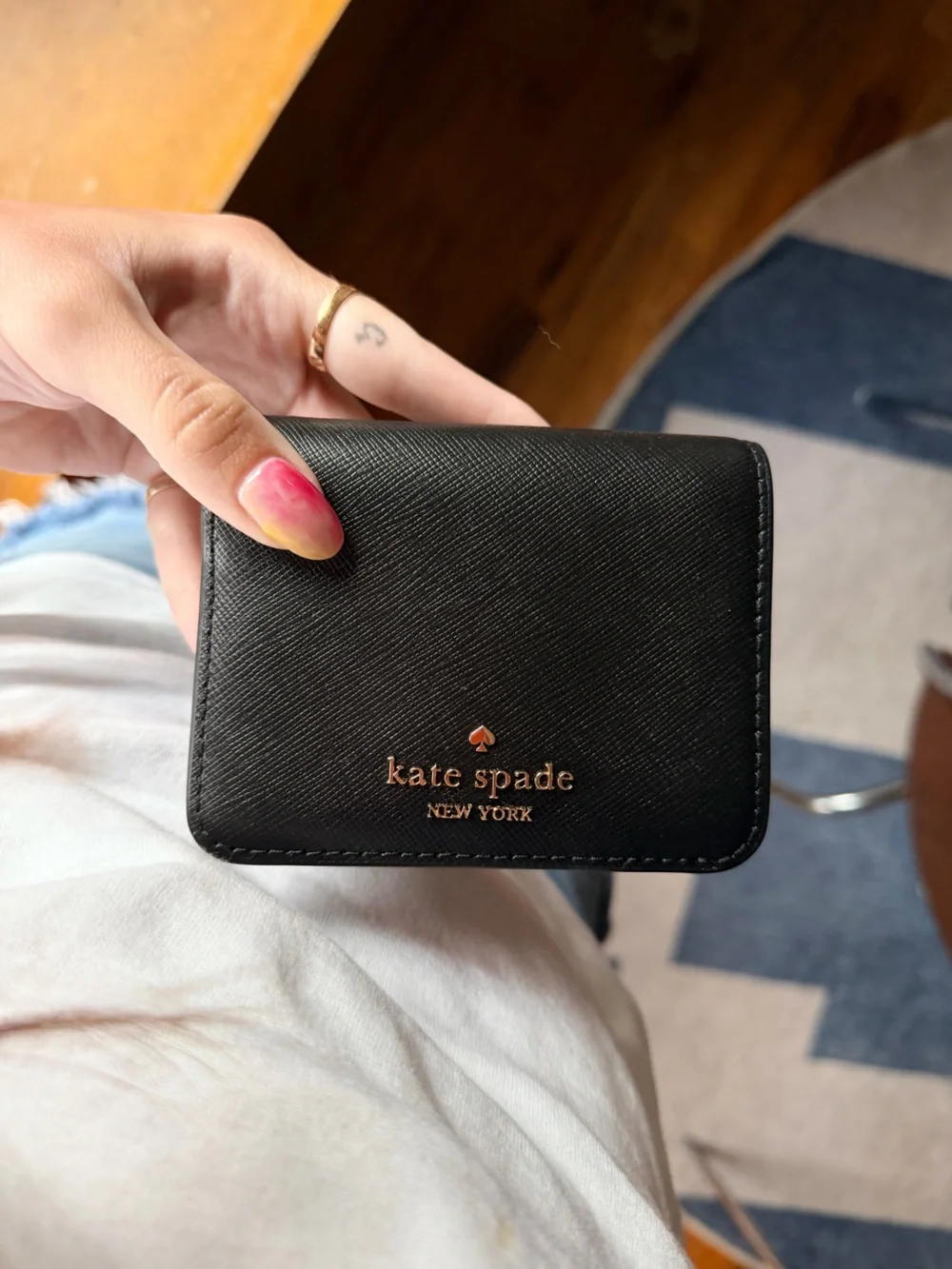 Kate Spade Black Compact Bifold Wallet with Gold Logo